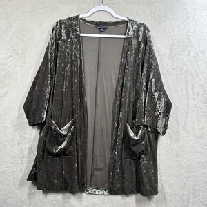 American Eagle Crushed Velvet Open Front‎ Cardigan Sz M Green Forest Whimsigoth
